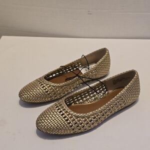 a.n.a Knoll Woven Metallic Gold Ballet Flats Womens 6